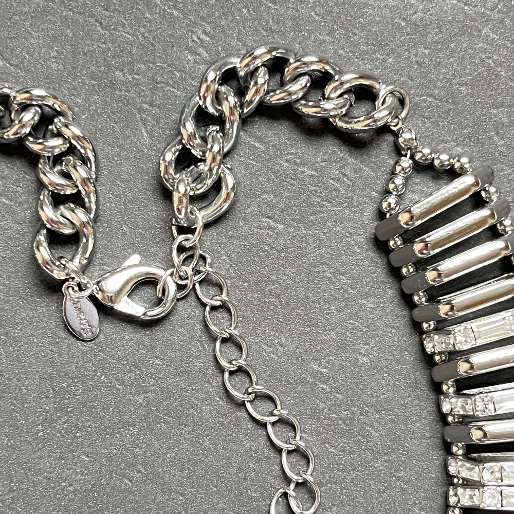 CHICO's Necklace Statement Rhinestone & Silver Choker/Princess - Picture 6 of 9